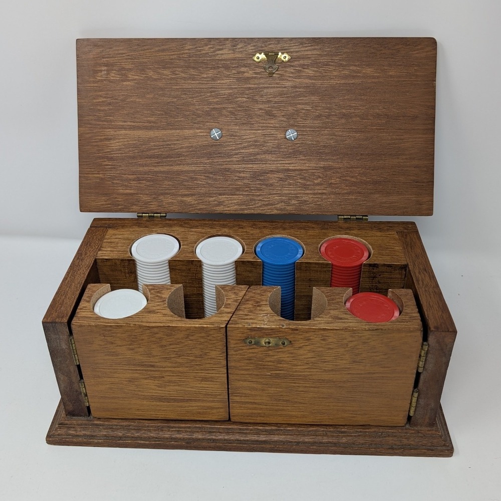 Vintage wooden poker chip carousel box w/ unique swing out chip holders gambling - Picture 4 of 16